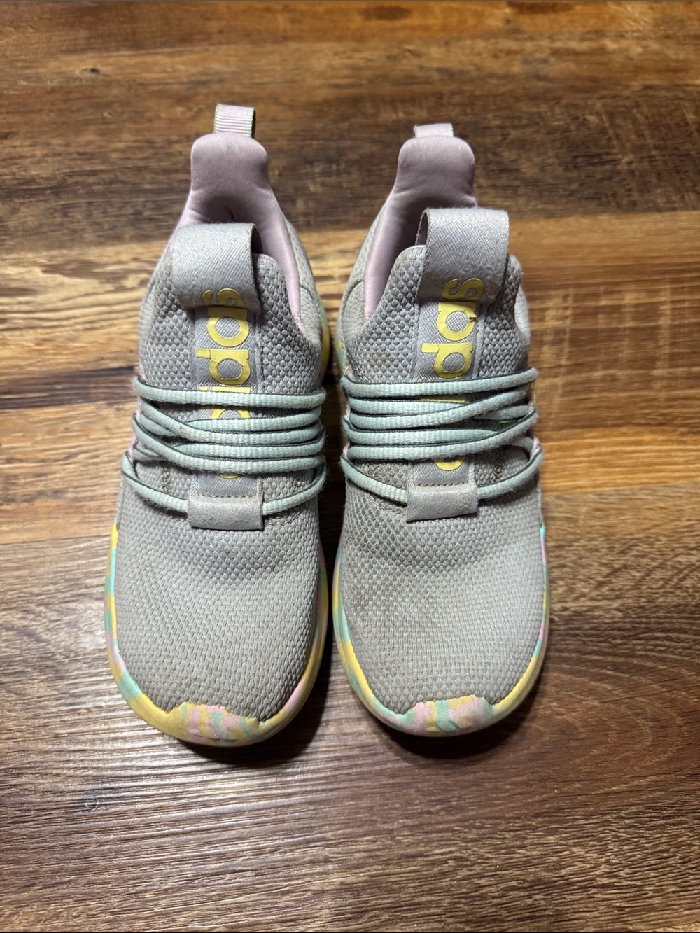 adidas Kids Gray Slip-On Sneakers with Pastel Multicolor Trim